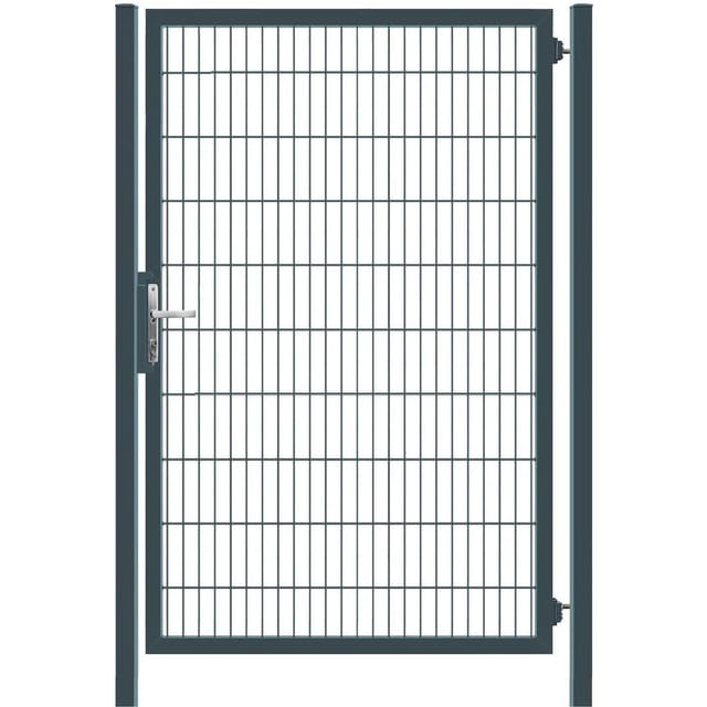 GEWA Gartentor Classic Einflügelig 2m Breit 1,4m Hoch Doppelstabmattenzaun Zauntor in RAL7016 Anthrazit inkl. Zubehör mit 60x60mm Pfosten