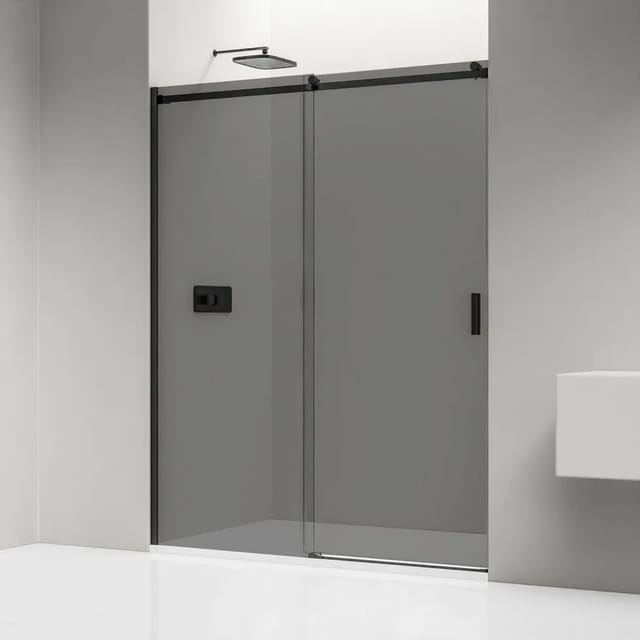 Bernstein Nischendusche mit Schiebetür NT806 FLEX Nano Graues Glas Schwarz Matt 8mm 120cm