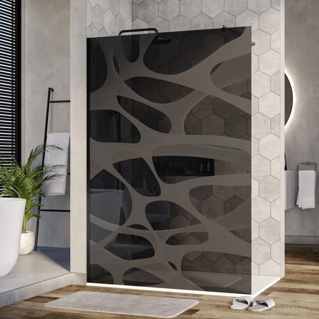 Bernstein Duschabtrennung Walk-In Nano Echtglas EX101 Muster Wave 10mm Wandprofil Schwarz 110cm