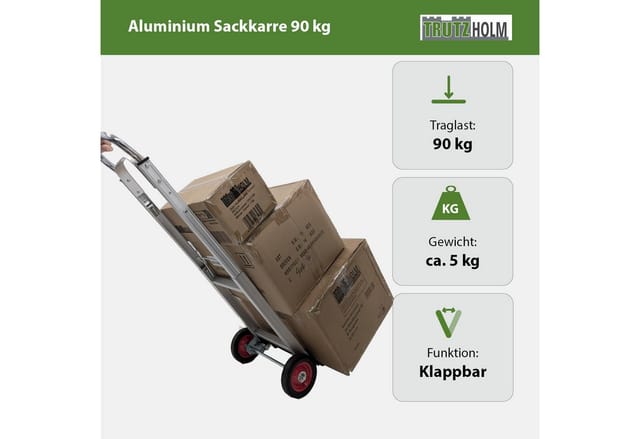 TRUTZHOLM Aluminium Sackkarre Klappbar 90kg Traglast Transportkarre