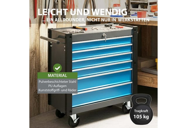 TRUTZHOLM Werkstattwagen Trutzi Abschließbar 6 Schubladen 78x64cm Kantenschutzleisten Blau