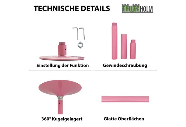 TRUTZHOLM Pole Dance Tanzstange Profi 231 bis 274 cm Ohne Bohren Pink