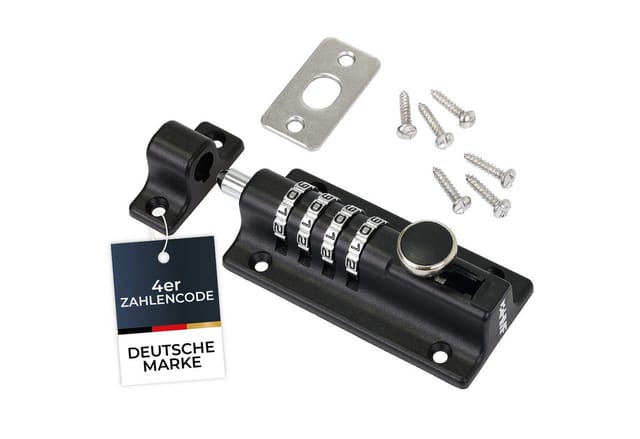 HMF 3591-02 Riegelschloss Türriegel mit 4-Stelligem Zahlencode aus Zinklegierung 122 x 40 x 48 mm Schwarz