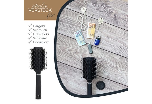 HMF 1726002 Geldversteck Zuhause Reise Haarbürste Geheimversteck im Bürstenkopf 24 x 8 x 8 cm Schwarz