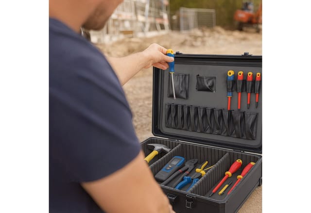 HMF 15702-02 Werkzeugkoffer Leer Werkzeugkasten Groß Individuelle Fachaufteilung 46 x 33 x 15 cm
