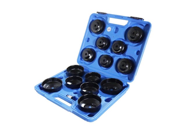 CCLIFE 15tlg Ölfilter Schlüsselset mit 14 Kappen 65-100mm und Adaptern für 3/8 Zoll und 1/2 Zoll Antrieb