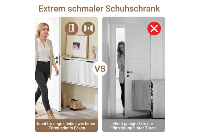 SoBuy Schuhschrank Schmal mit 2 Klappen Schuhregal Schuhkommode 50x100x19cm Weiß FSR204-W