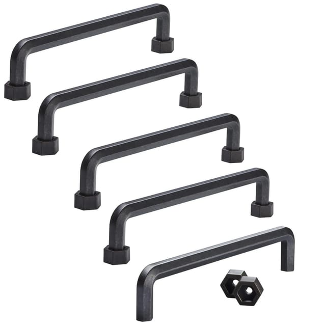 SOTECH 5x Möbelgriff Bügelgriff SW119 BA 160 mm Used Look Schwarz mit Abnehmbaren Sockeln
