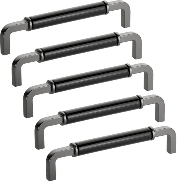 SOTECH 5x Möbelgriff AXIS BA 160 mm Anthrazit mit Schwarzem Porzellan Einsatz
