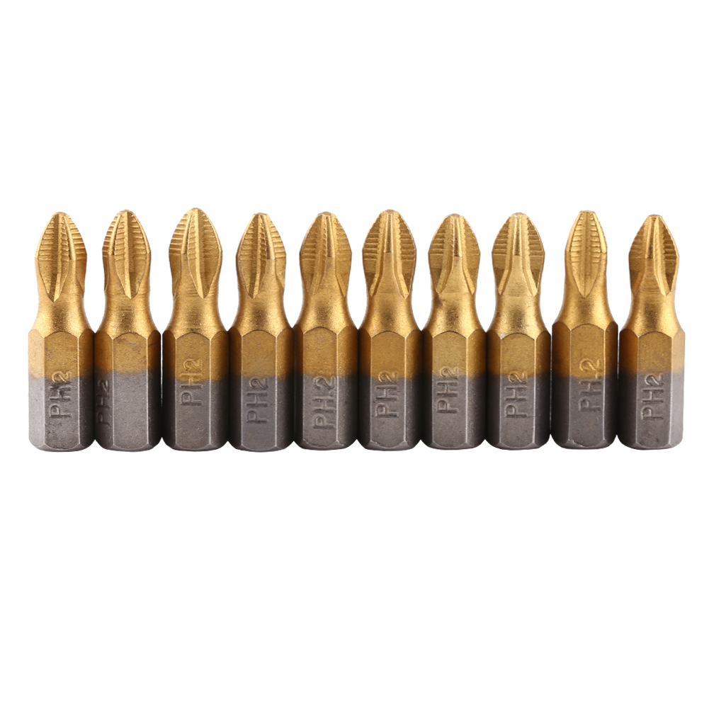 10 Ph2 S2 Titan-bits – 1/4"-sechskant, 25 Mm Länge