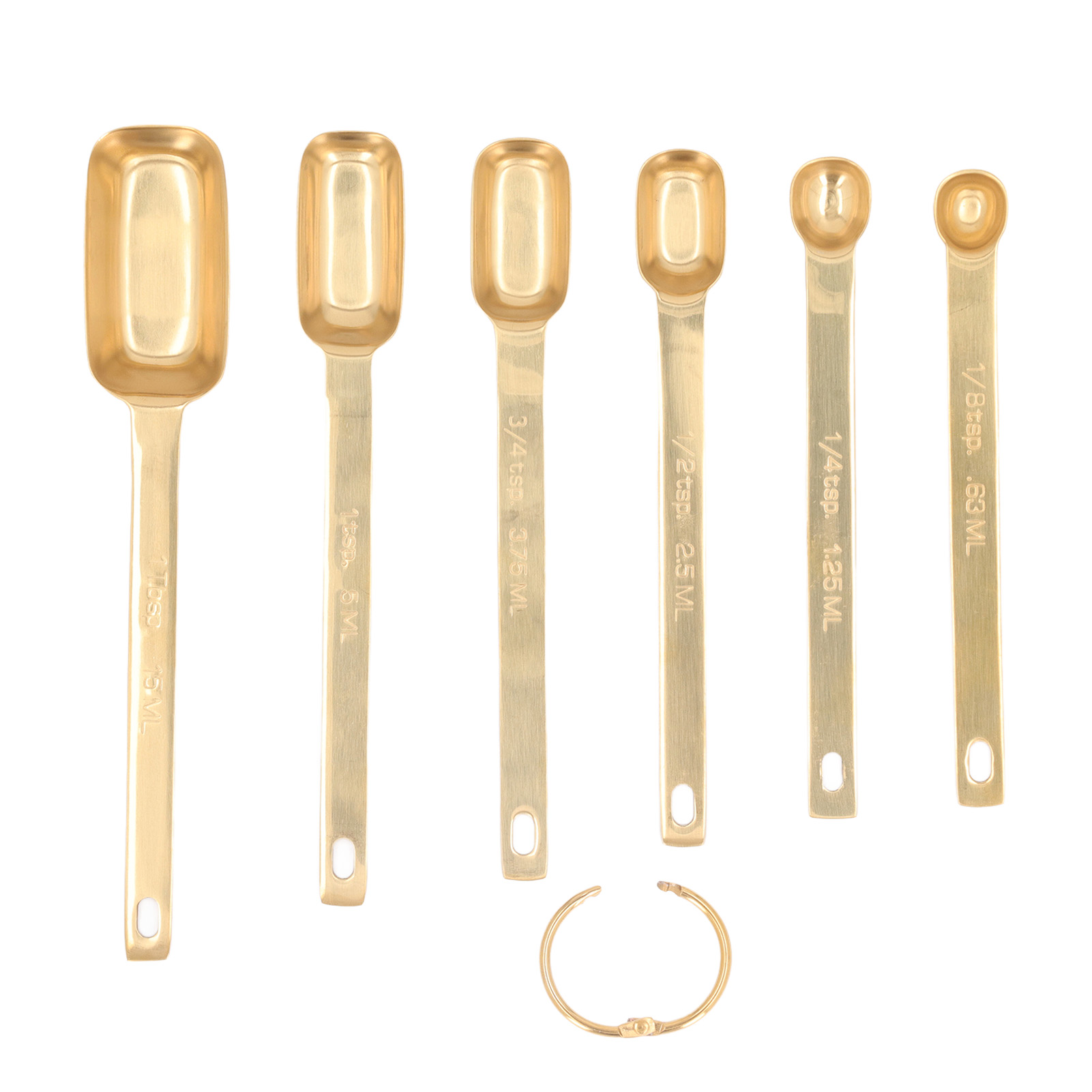 6er-set Rechteckige Messlöffel Aus Edelstahl, Klare Und Präzise Markierungen, Leicht Zu Reinigen Dank Schlaufe, Küchenutensilien, Gold