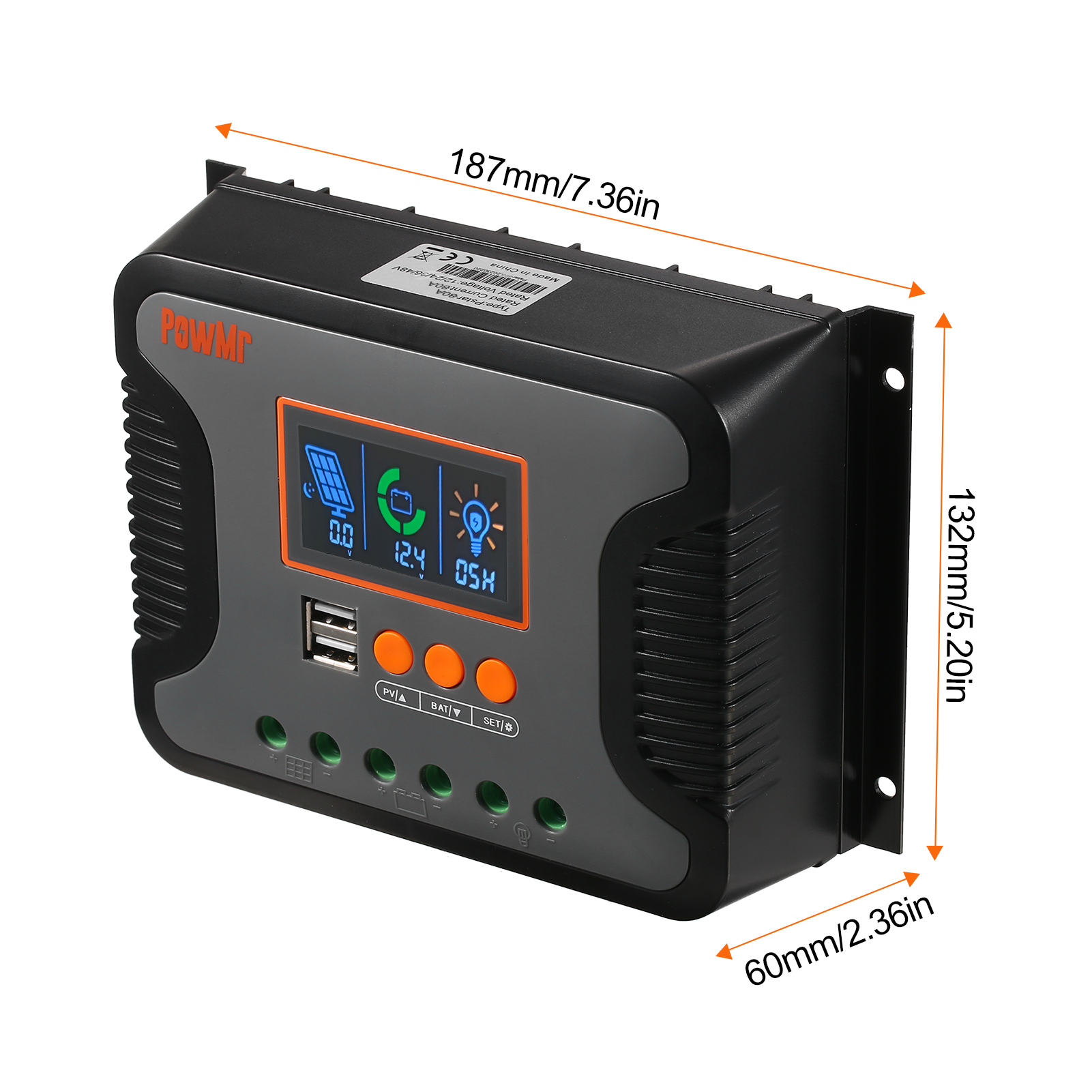 80a Pwm Solar-leistungsregler 12v-48v Batterieladegerät Lithium-ladung Mit Lcd-anzeige Bulk/boost/float 12v/24v/36v/48v Automatische Erkennung Dual 5v Usb-ausgang.