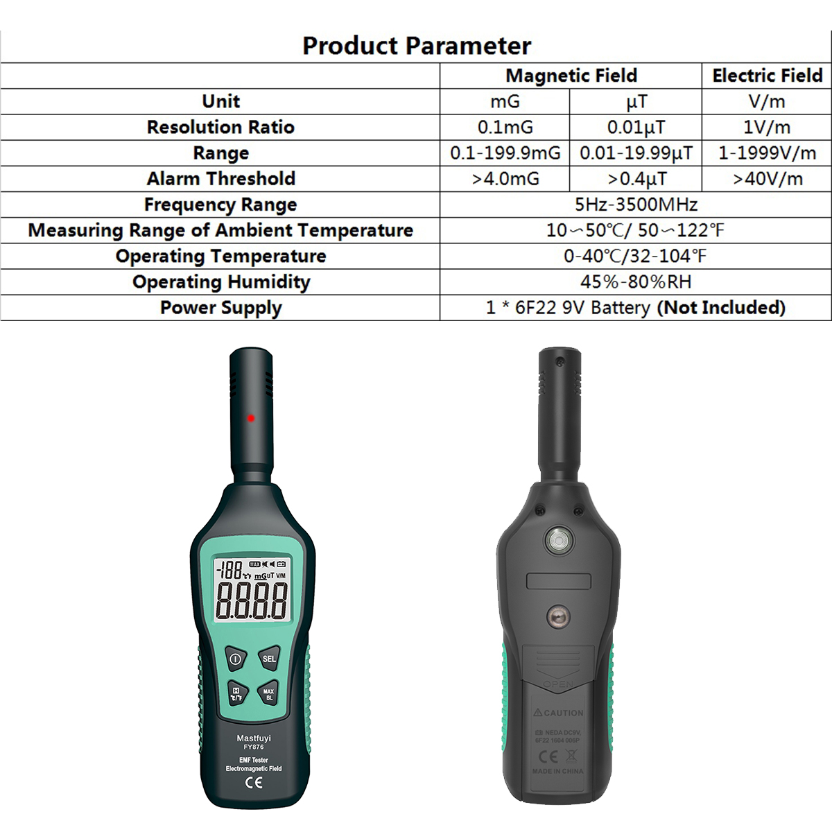 Mastfuyi Emf-messgerät, Elektromagnetischer Strahlungsdetektor, Tragbarer Haushalts-hochpräzisions-wellentester, Monitor Fy876, Schwarz.