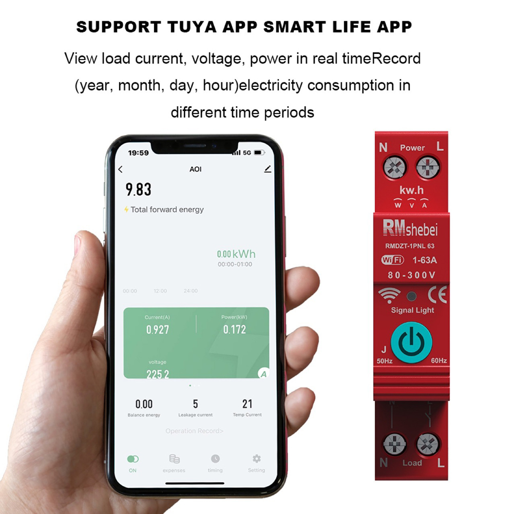 Tuya Wifi 1p Smart Circuit Breaker Einphasen-digitalanzeige Spannungsmessschalter Stromschutzgerät Kompatibel Mit Alexa Und Google Assistant Zur Sprachsteuerung.