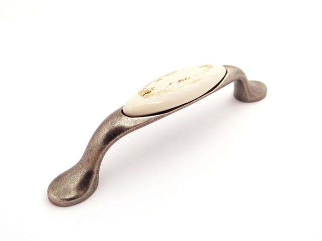 SOTECH Porzellangriff VENUS BA 96 mm Cremefarbig Silber Antik Gold