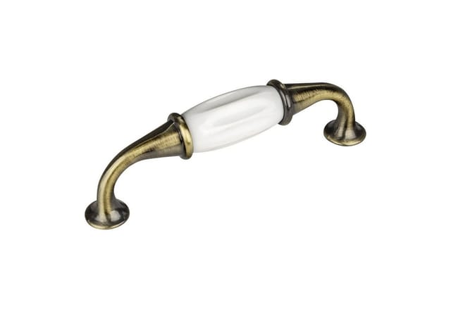 SOTECH Porzellangriff JOHANNA BA 96 mm Antik Messing Weiß