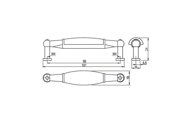 SOTECH Porzellangriff LANDHAUS BA 96 mm Cremefarbig Altsilberoptik Blume