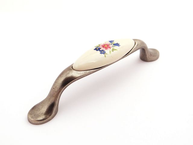 SOTECH Porzellangriff VENUS BA 96 mm Cremefarbig Silber Antik Blume