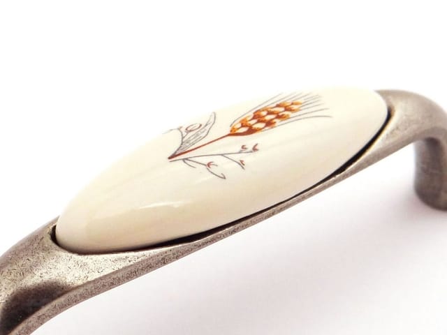 SOTECH Porzellangriff VENUS BA 96 mm Cremefarbig Silber Antik Ähre