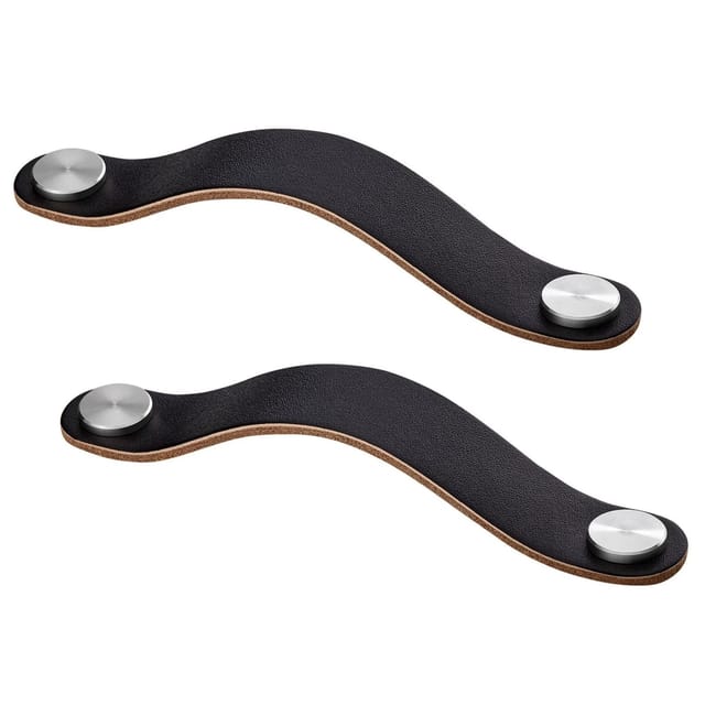 SOTECH Möbelgriff OSTERNAS BA 128 mm Schwarz Echtes Rindsleder mit Schraubknöpfen Aus Echtem Gebürsteten Edelstahl