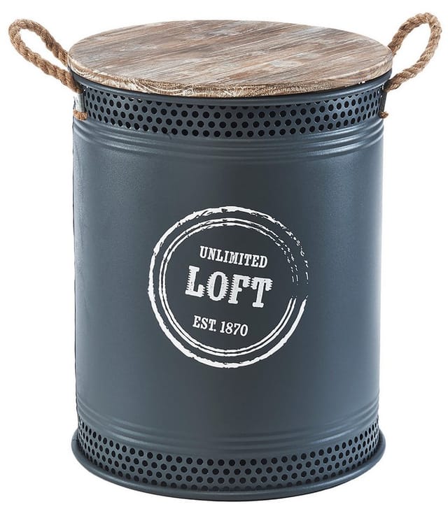 Kobolo Wäschekorb LOFT ANTHRAZIT Gr L 40x52 cm Metall Holz Deckel Griffe