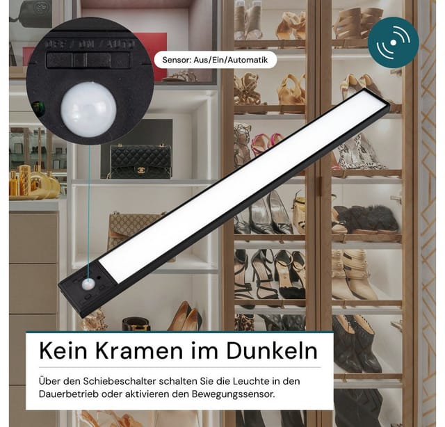 LUXULA LED Unterbauleuchte Akku CCT Warm -Kaltweiß Dimmbar Magnetische Schrankleuchte mit Bewegungsmelder Kabellos Küchenleiste Schwarz 60cm USB-C