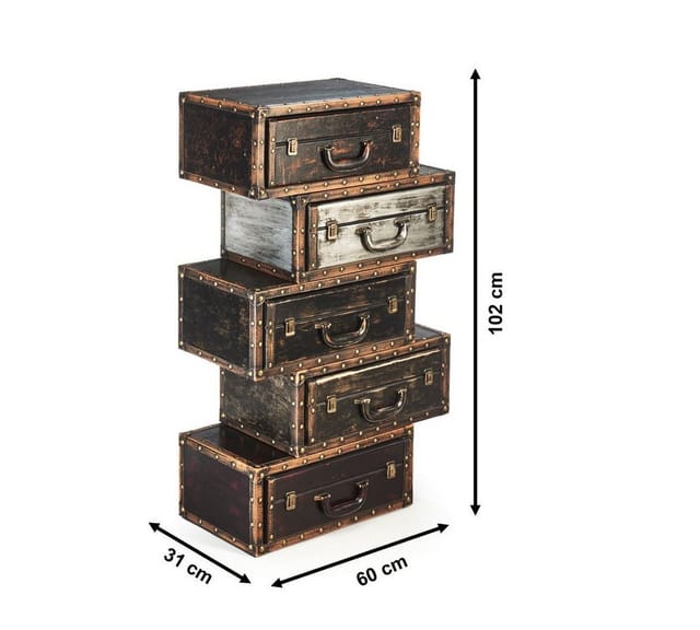 Kobolo Kommode Regal Kommode Schrank in Kofferoptik Dunkelbraun 5 Fächer