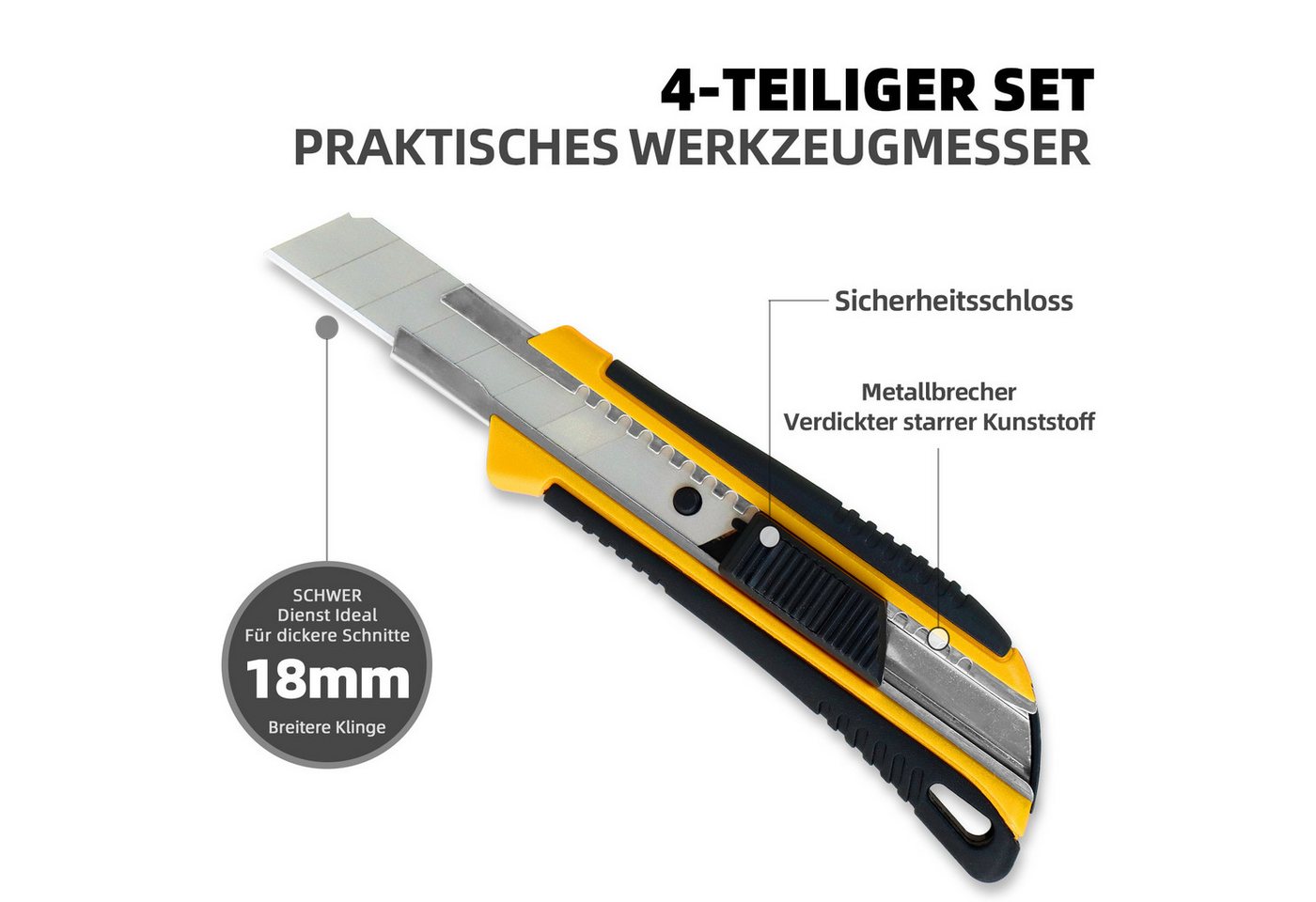 CCLIFE 4 Cuttermesser Set 18mm mit 20 Abbrechklingen Kartonmesser Mehrzweck Teppichmesser mit Sicherheitslock