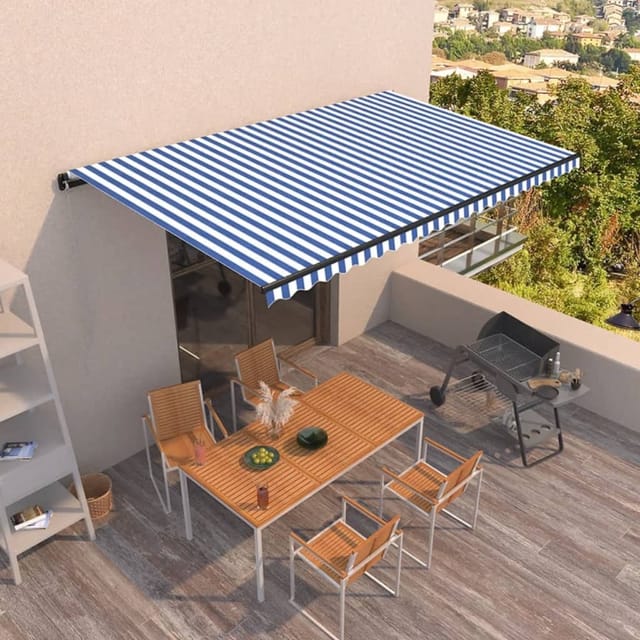 vidaXL Markise Manuell Einziehbar 500x350 cm Blau und Weiß 3069216