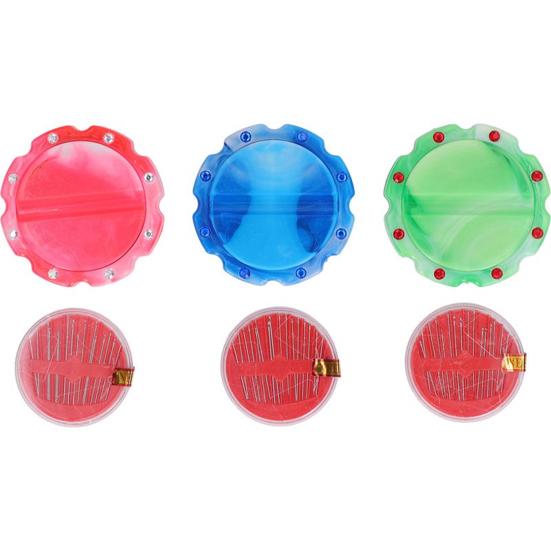 Set Mit 3 Runden, Magnetischen Nadelkissen Aus Kunststoff (rosa, Blau, Grün) Mit Saugnapf Und 48 Nadeln
