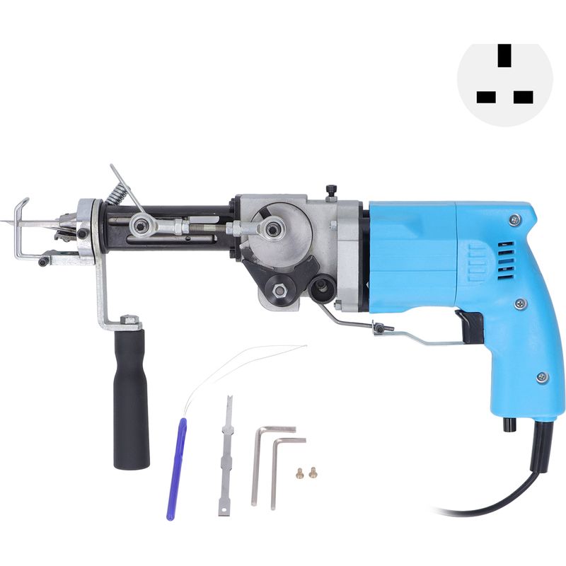 2-in-1-tuftingmaschinen-set, Verstellbare Elektrische Teppichpistole Für Heimwerker, Bastelarbeiten Und Anfänger, 100–240 V, Blau, Uk-stecker