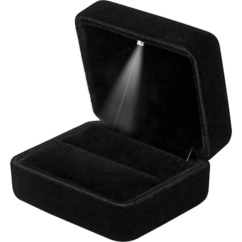 Samtringbox Mit Led-beleuchtung, Heiratsantragsbox, Wertvolle Box Für Verlobung Und Eheschließung (schwarz)