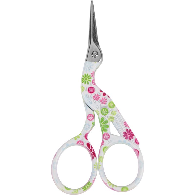 Mini-stickschere In Form Eines Kranichs, Aus Farbigem Kohlenstoffstahl (weißer Hintergrund, Rosa Blume)