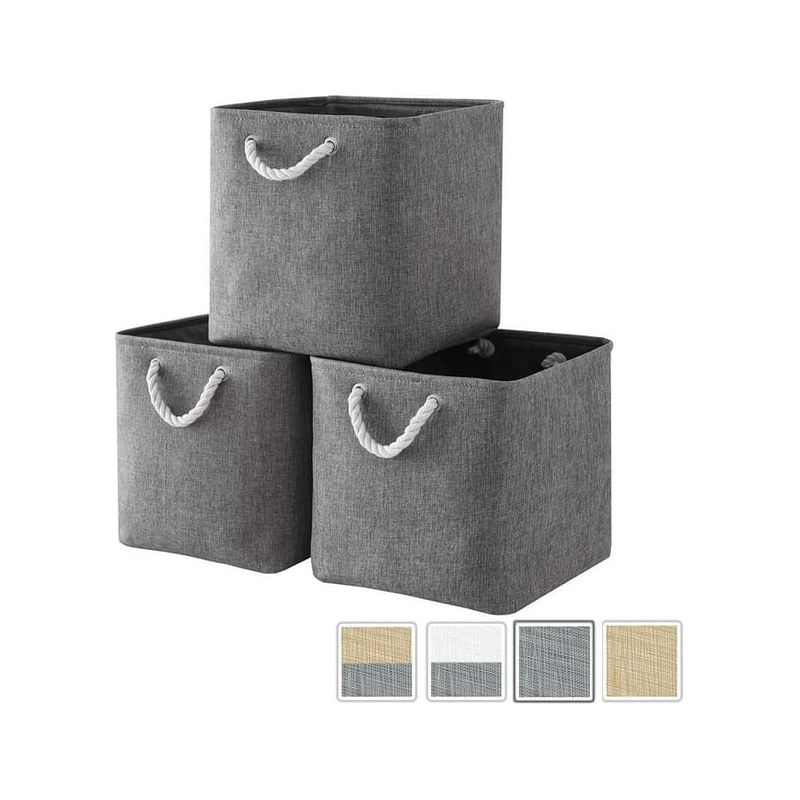 Graue Aufbewahrungsbox Aus Stoff, Faltbarer Würfelkorb 33 X 33 X 33 Cm, 3er-set Aufbewahrungsboxen Für Kleiderschrank, Regal Und Kleidung