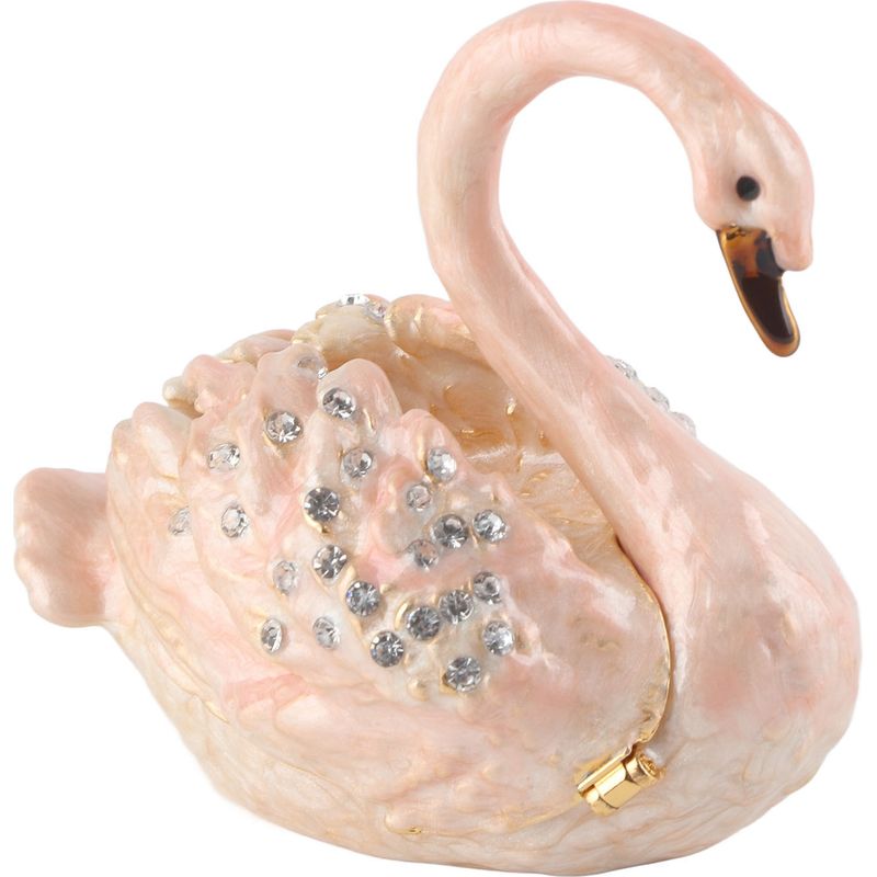 Schmuckkästchen In Schwanenform Mit Edler Emaille-bemalung, Eingelegten Strasssteinen, Magnetverschluss, Elegantes Schmuckkästchen.