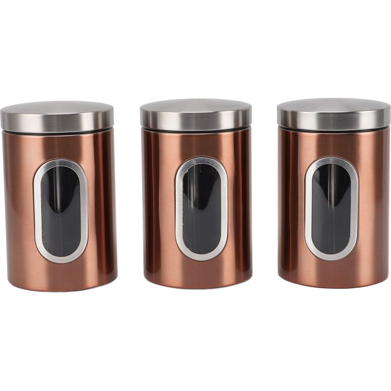 Set Aus 3 Luftdichten Edelstahlbehältern Mit Sichtfenster, Ideal Für Kaffee, Getreidemischungen Und Andere Lebensmittel, Küche, Bronze