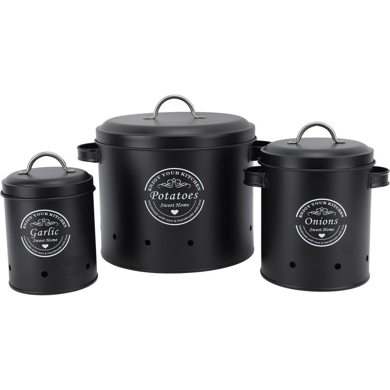 Aufbewahrungskörbe Für Kartoffeln Und Zwiebeln, Kohlenstoffstahl, Landhausstil, 3er-set, Für Die Arbeitsplatte, Schwarz