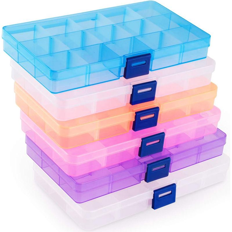 6-teilige Schmuckaufbewahrungsbox, Mehrere Fächer (15 Fächer, 5 Farben), Transparentes Kunststoffetui Für Halsketten, Ohrringe, Pillen, Schreibtisch-accessoire-organizer.