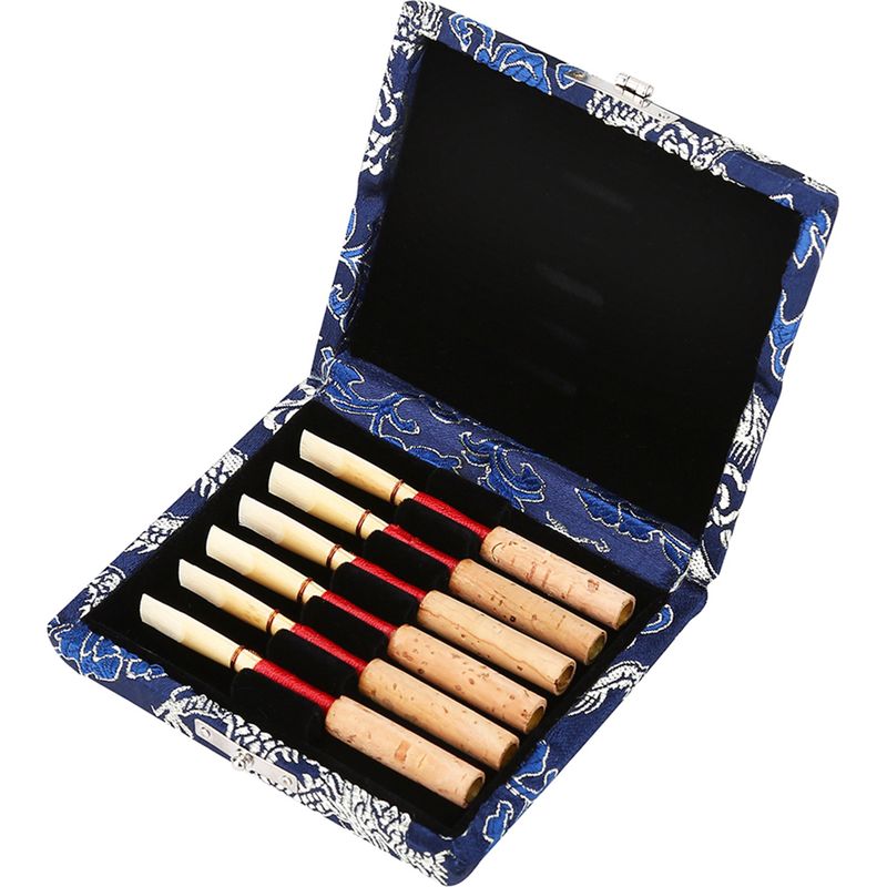 Holzkästchen Mit Seidenbezug Für 6 Oboenrohre, Blau, Aufbewahrungsbox Für Rohre.