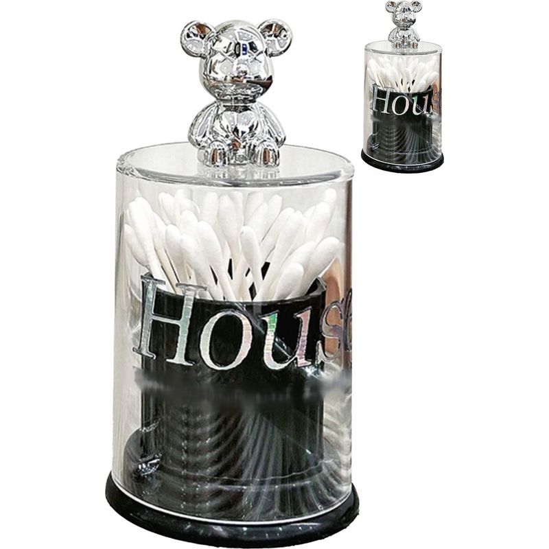 Transparente Aufbewahrungsbox Für Zahnstocher In Form Eines Niedlichen Teddybären Mit Deckel, Schwarze Farbe.