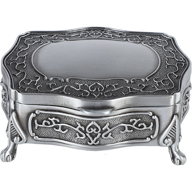Metallene Schmuckschatulle Mit Gravur, Exquisite Vintage-schachtel Für Ringe Und Ohrringe, Weiches Samt-interieur
