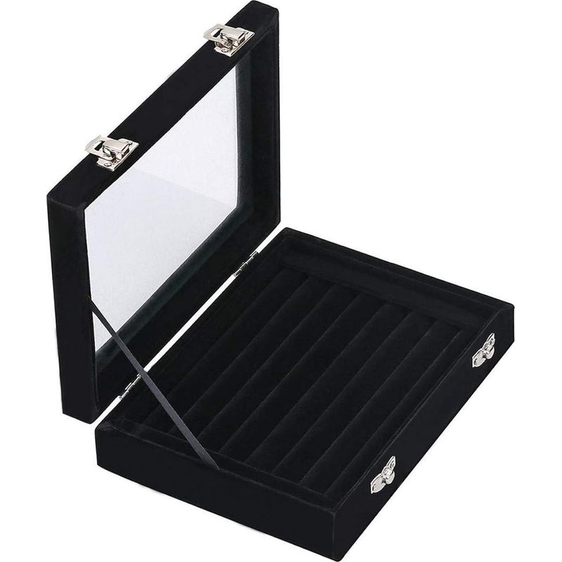 Schwarze Schmuckaufbewahrungsbox 20x15x5 Cm, Präsentationsbox Für Ringe, Ohrringe Und Manschettenknöpfe, Kapazität Für 48 Ringe, Kompaktes Und Elegantes Aufbewahrungskästchen.
