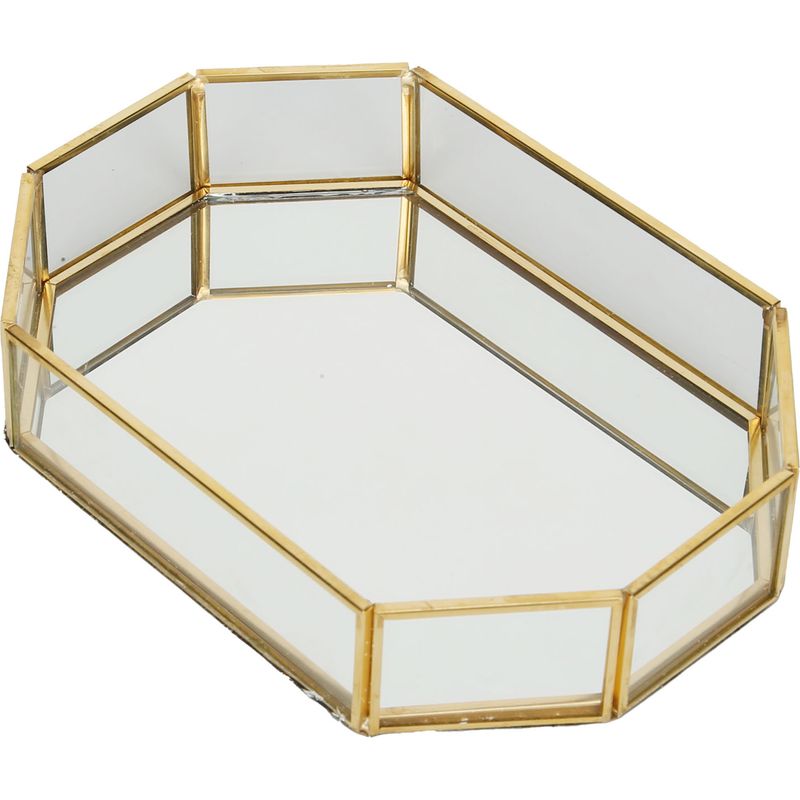 Achteckige Aufbewahrungsbox, Kleines Geometrisches Schmuckkörbchen In Gold Für Halsketten Und Desserts, Mit Flanell Ausgekleidet, 20 X 14 X 4 Cm