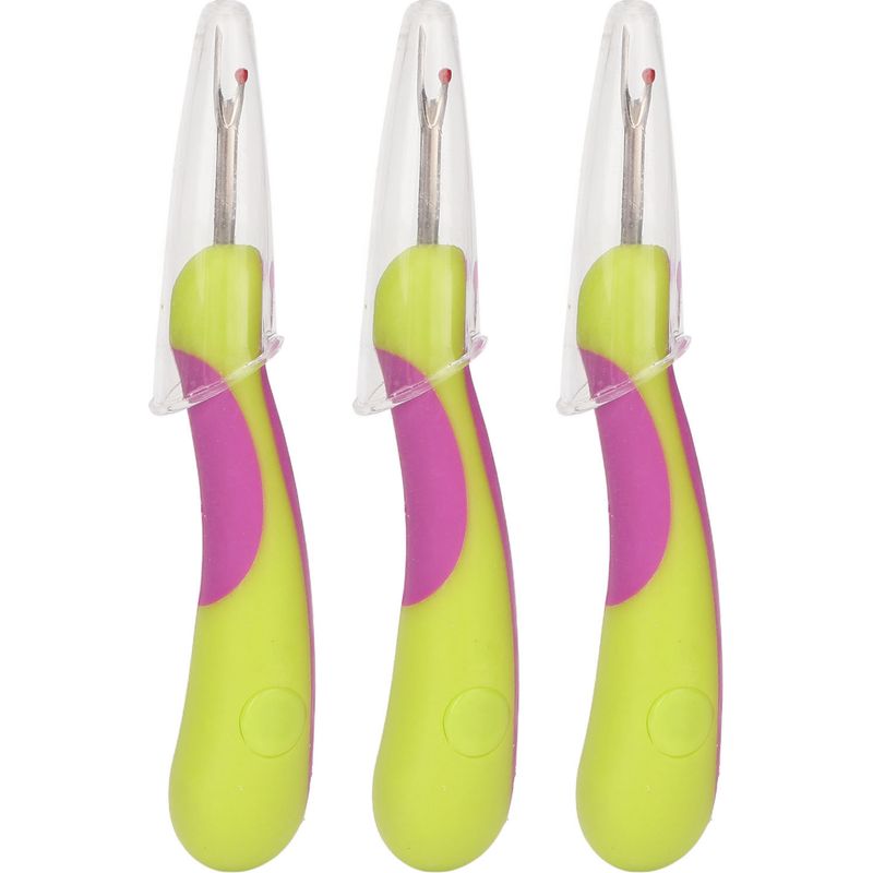 Set Aus 3 Hochpräzisen Nahttrennern Aus Edelstahl Mit Ergonomischem Griff Und Transparenter, Violett/grüner Kappe