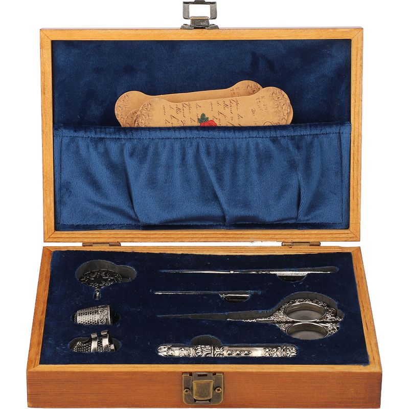 Vintage-set Aus Stickschere Aus Holz Und Edelstahl, Silbernes Multifunktions-nähset In Aufbewahrungsbox