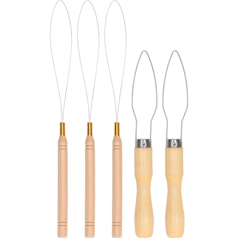 Set Aus 5 Holzschlaufennadeln Für Haarverlängerungen, Drahtziehwerkzeug, Perlenhaken Zur Herstellung Von Knöpfen, Gummibändern Und Kordeln