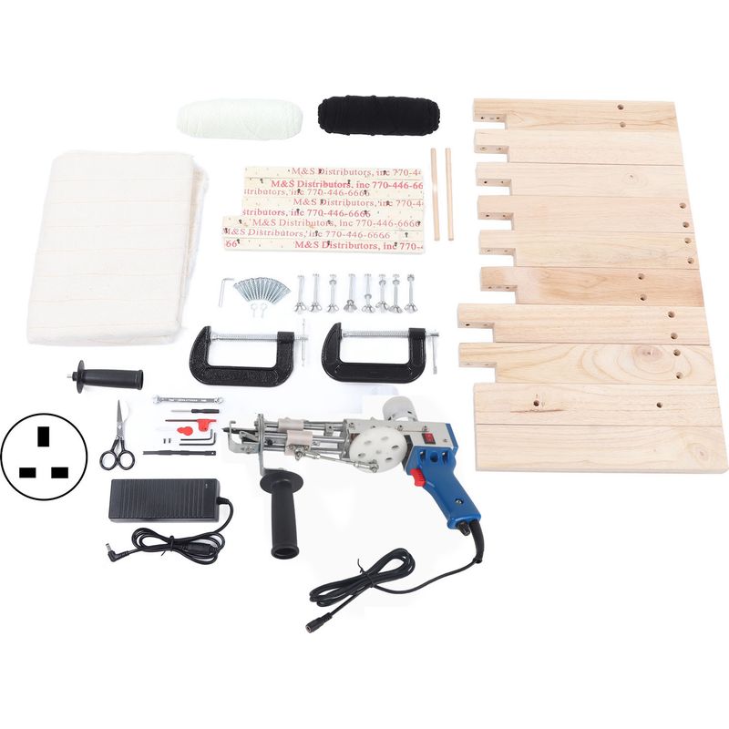 360°-tuftingpistole Mit Verstellbarem Griff, Schere, Teppichgewebe Für Diy-teppiche Und Wandteppiche, 100–240-v-uk-stecker