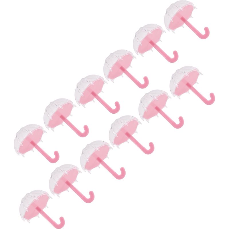 Set Aus 12 Schirmförmigen Bonbondosen Aus Rosafarbenem Kunststoff, Zur Dekoration Von Hochzeiten Und Partys.