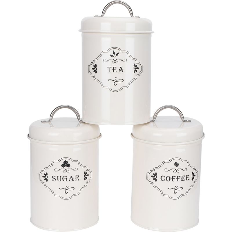 Set Aus 3 Küchenaufbewahrungsgläsern: Zucker-, Kaffee- Und Teedosen, Luftdichte Lebensmittelbehälter.