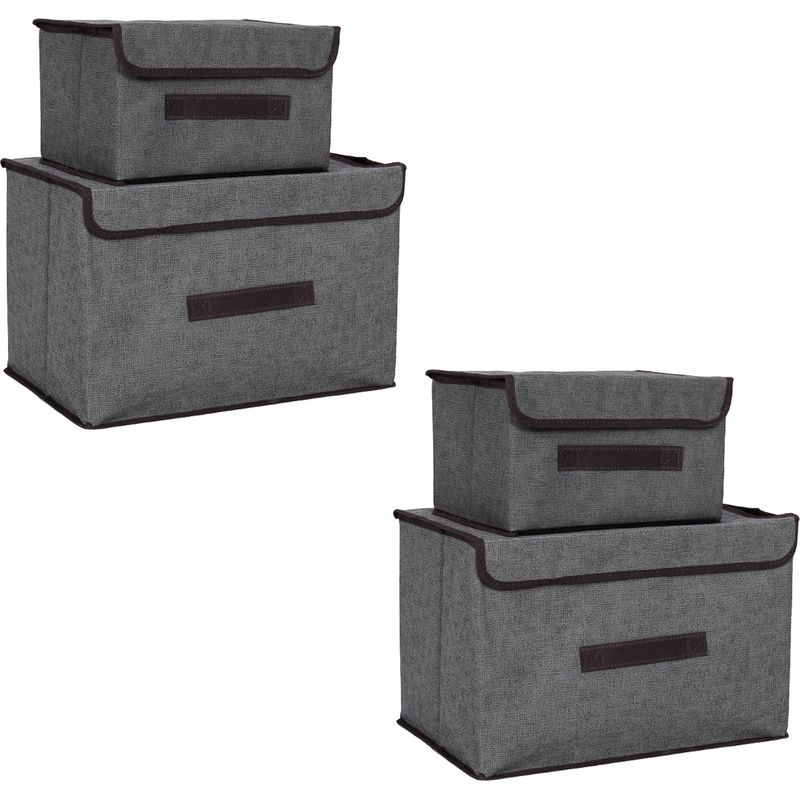 Set Aus 4 Faltbaren Und Staubdichten Aufbewahrungsboxen Aus Vliesstoff (zwei Große Und Zwei Kleine), Grau, Für Den Haushalt.